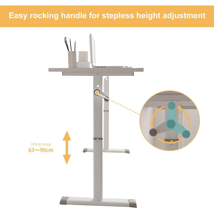 Стіл з регульованою висотою, стіл з ручним регулюванням висоти для роботи сидячи та стоячи, міцний комп&39ютерний стіл для домашнього офісу та навчання, білий, 80x45*63-90 см
