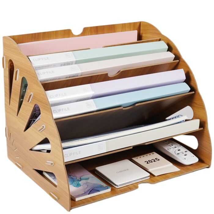 Дерев&39яний лоток для документів, лоток для листів А4 з 5 відділеннями, настільний органайзер для файлів, лоток для паперу, система зберігання файлів, тримач для документів для офісу, тип B