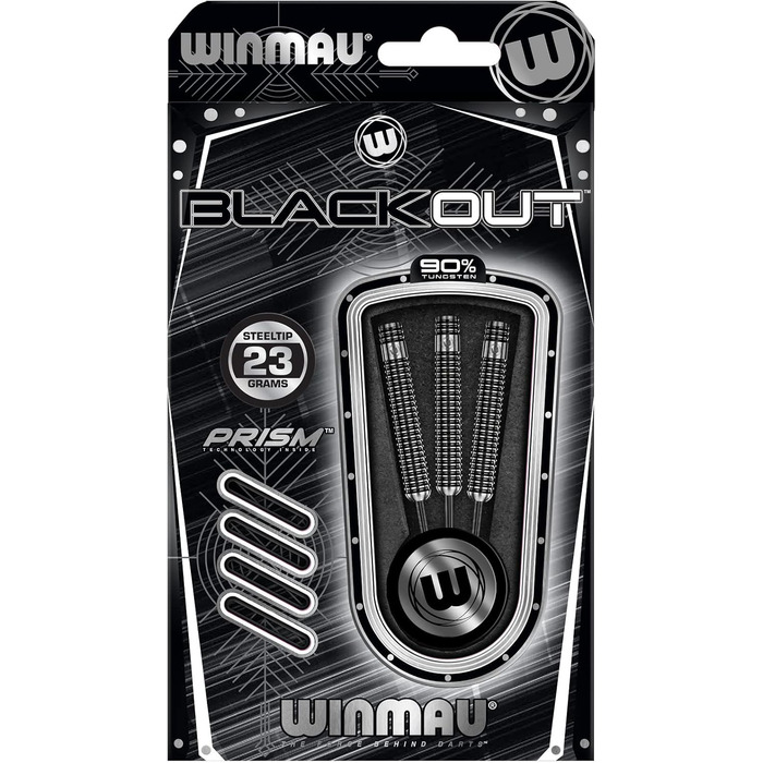 Професійні дротики WINMAU Blackout зі сталевим наконечником та вольфрамовим наконечником, хвилястими стрілками та стрілками (23G) - сталевий наконечник Blackout 1