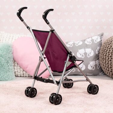 Коляска для ляльок, складна, подвійні колеса, ремені безпеки, з металу, рожева, рожева, єдиноріг, 30537AA