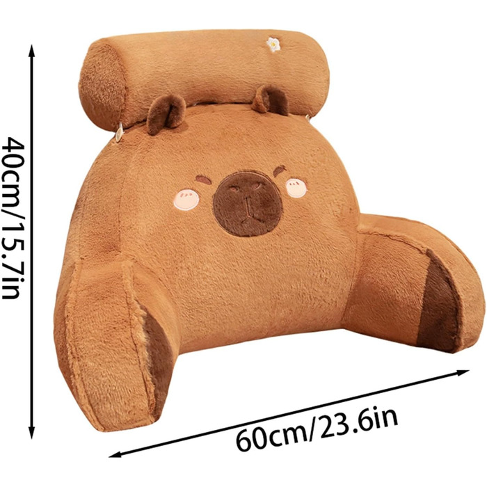 Плюшева подушка для читання у формі капібари, 59,9 см, м&39яка подушка у формі капібари для дорослих та дітей, мила плюшева подушка для спинки з підлокітниками та тваринами, м&39яка, зручна подушка для читання у формі капібари для ліжка та дивана, коричне