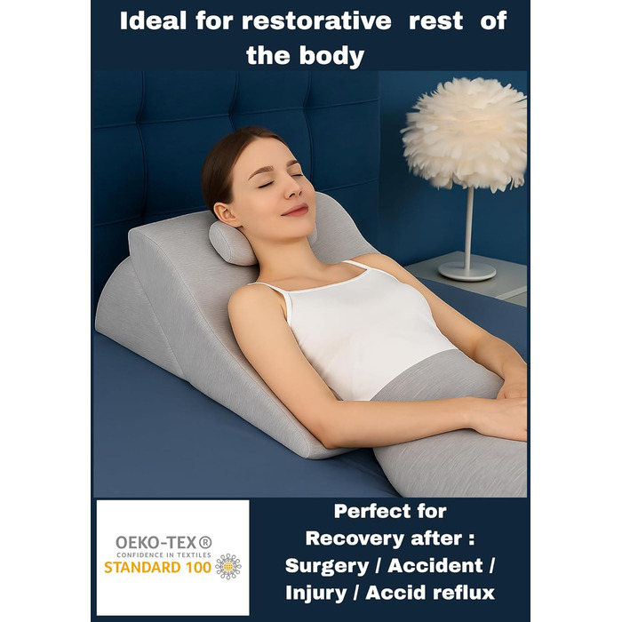 Подушка для читання спинка, регульований підголівник, піна з ефектом пам&39яті, знімний чохол, дихаюча та нековзна, трикутна ручка для спини, шиї та ніг 60 x 50 x 30 см