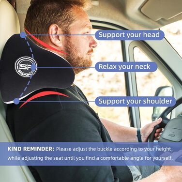 Дійсно корисна подушка для підголівника автомобіля, подушка для шиї автомобіля для сну з регульованим ремінцем, 100 піна з пам&39яттю форми та дихаюча, знімний чохол, ергономічний дизайн м&39який, сірий