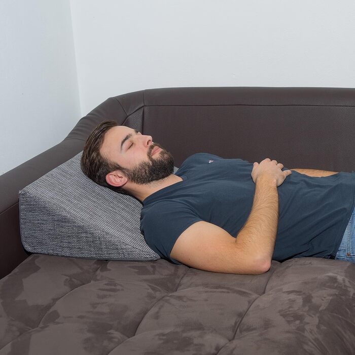 Фантастична міні-клинна подушка 60x40x20 см універсальна клиноподібна подушка. Подушка для читання для ліжка та дивана. Зручна спинка з чохлом, який можна прати. Формостійка рефлюксна подушка. Сірий меланж