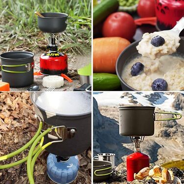 Набір посуду для кемпінгу AUTOPkio для 1-2 осіб, складний кемпінговий горщик для вулиці з газовою плитою, набір посуду для пікніка, легкий алюмінієвий набір для барбекю, походів, приготування їжі, рідкий газ, 10 предметів