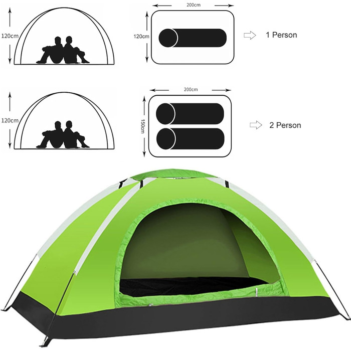 Компактний надлегкий кемпінговий намет із сумкою для перенесення, міцна конструкція, стійка до погодних умов, для активного відпочинку на свіжому повітрі, 1 особа, зелений