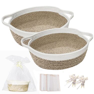 Набір плетених кошиків для зберігання з 2 предметів, плетений кошик, плетений кошик для зберігання у ванну кімнату, плетені кошики з подарунковими пакетами та атласною стрічкою, кошики для зберігання на полиці, ванна кімната, вітальня, дитяча кімната