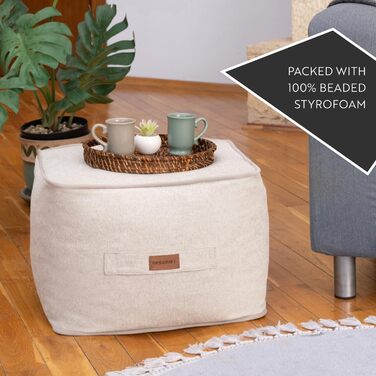 Пуф-стілець, квадратний пуф, високоякісний стілець, легкий у догляді пуф, пуф-стілець для вітальні, спальні, Quantum, 46 x 46 см, кремовий