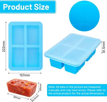 Контейнери для заморожування супів, 2 шт., силіконові кубики для супу з кришками, морозильна камера без бісфенолу А, лоток для кубиків льоду в морозильній камері для бульйону, соусу та льоду (синій)