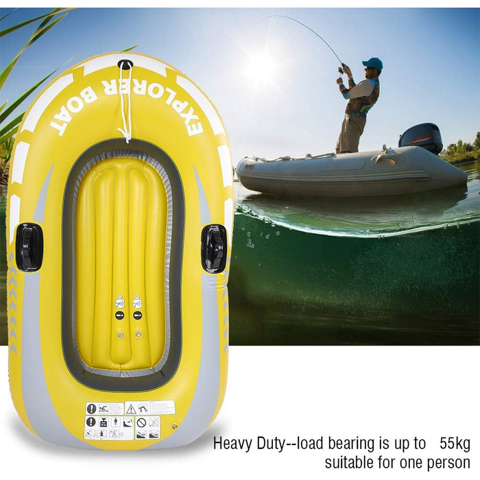 Надувний каяк, ПВХ 1-місний весловий каное на повітряній основі, для риболовлі, дайвінгу, дрейфу, надувний рибальський човен, для легкого веслування, з подвійним клапаном