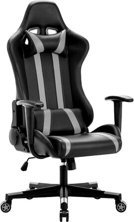 Ігрове крісло Intimate WM Heart, ергономічне поворотне офісне крісло, ігрове крісло з підголівником та поперековою подушкою, гоночне крісло з високою спинкою, регулюванням висоти та функцією гойдання (сіре)