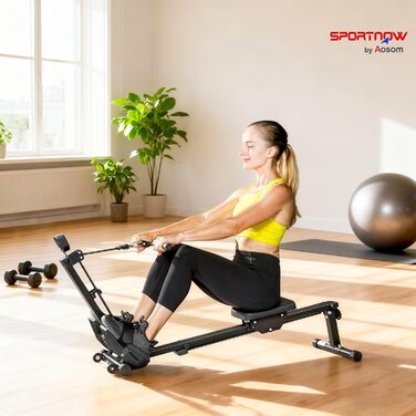 Гребний тренажер SPORTNOW для домашнього використання тихий гребний тренажер з тросовою системою, РК-дисплеєм, подушкою сидіння, плавною роботою, нековзним покриттям, вантажопідйомністю до 150 кг, домашній гребний тренажер для домашнього фітнесу
