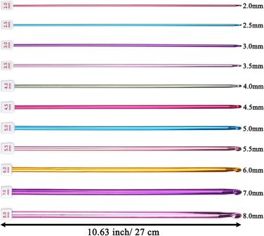 Туніський набір гачків Coopay, 12 кольорових туніських гачків з мотузкою та 11 алюмінієвих туніських спиць для вязання гачком, легкий туніський набір гачків для початківців, афганські гачки для вязання