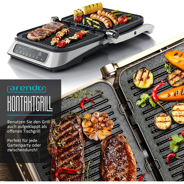 Контактний гриль Електричний гриль - Електричний настільний гриль - Бутербродниця - Мультигриль з цифровим управлінням 1900 Вт - 7 програм - Легко чиститься завдяки знімним пластинам - Нержавіюча сталь 1900 Вт B Срібло