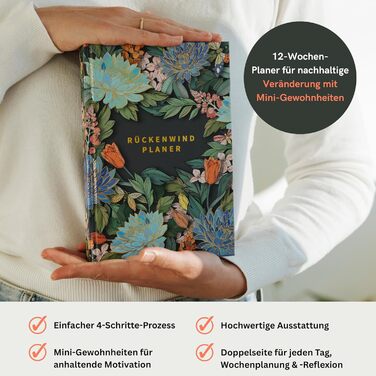 Щоденник успіху BACKWIND PLANNER - Ваш 12-тижневий щоденний планувальник для сталих змін з міні-звичками - Бездатований планувальник справ А5 - Щоденник - Тижневий планувальник - Квіткова обкладинка