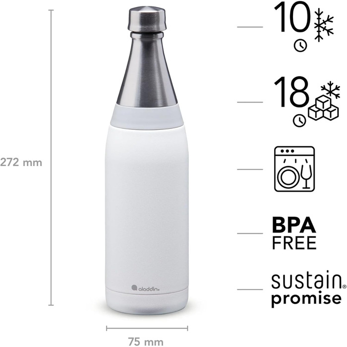 Пляшка для пиття Aladdin Fresco Thermavac з нержавіючої сталі 0,6 л, колір Сніжинка Білий герметичний термос зберігає холод понад 10 годин пляшка для води без бісфенолу А можна мити в посудомийній машині