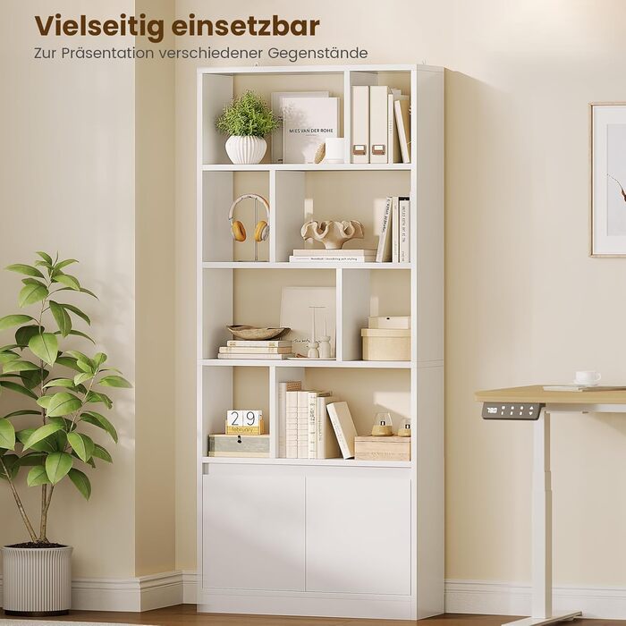 Біла дерев&39яна книжкова шафа, висока книжкова шафа з 4 полицями та відкритим місцем для зберігання, окремостояча полиця з дверцятами для вітальні, спальні, офісу, кабінету, 155x60x24 см, білий