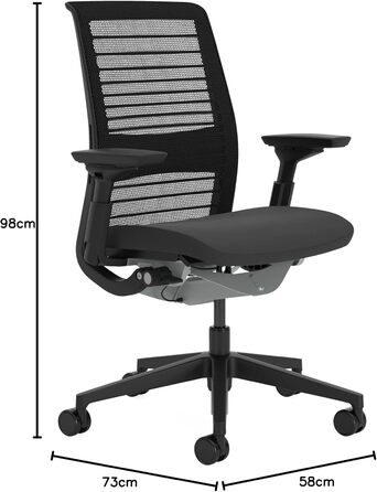 Ергономічне офісне крісло Steelcase Think з поперековою опорою LiveBack, підлокітниками 4D, екологічний дизайн, чорне, один розмір