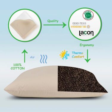 Гречана подушка, ергономічна, дихаюча, м&39який бавовняний стьобаний чохол, подушка для шиї з органічним наповнювачем, 30 x 40 см