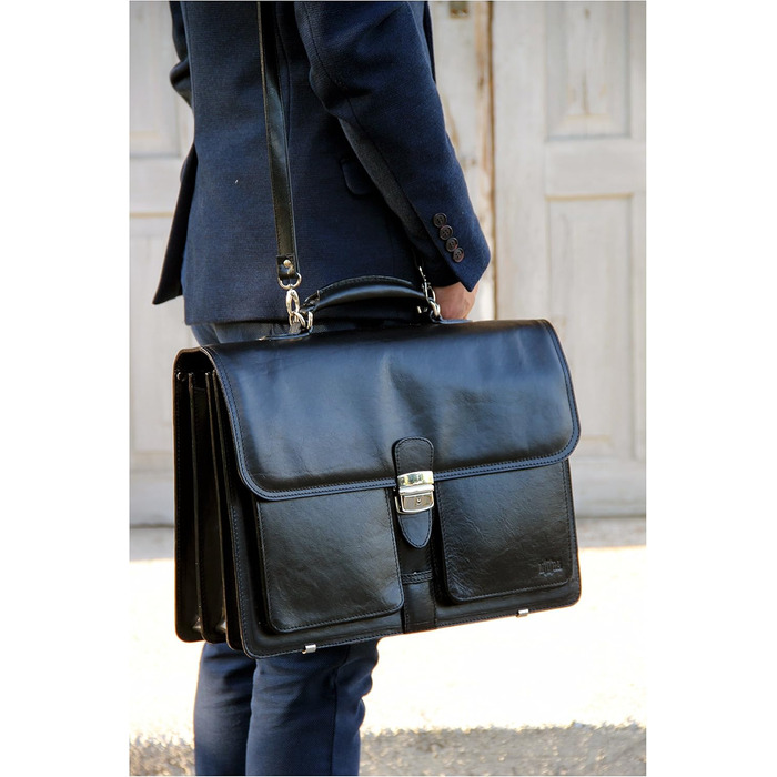 Портфель з натуральної шкіри, ділова сумка, сумка для ноутбука, сумка-месенджер (чорний)