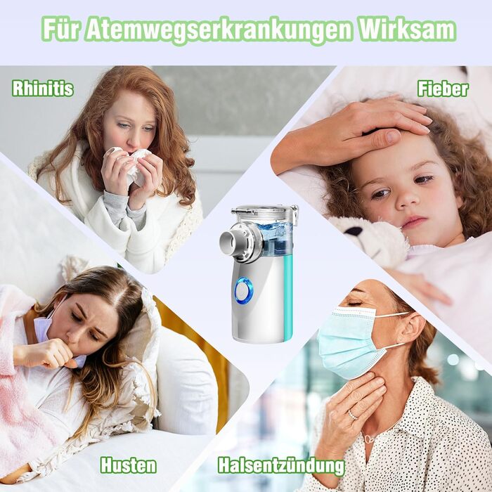 Інгалятор дитячий, інгалятор для дорослих дитячий, інгалятор небулайзер, інгалятор дитячий немовля, з маскою та насадкою від респіраторних захворювань Ефективний, підходить для сімейних подорожей (зелений)