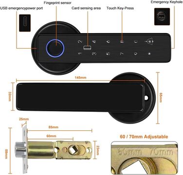 Біометричний відбиток пальця Gigitale Електронні замки 13,56 МГц RFID IC Card Keyless APP Дистанційне розблокування паролем, ручка дверного замка 5-в-1