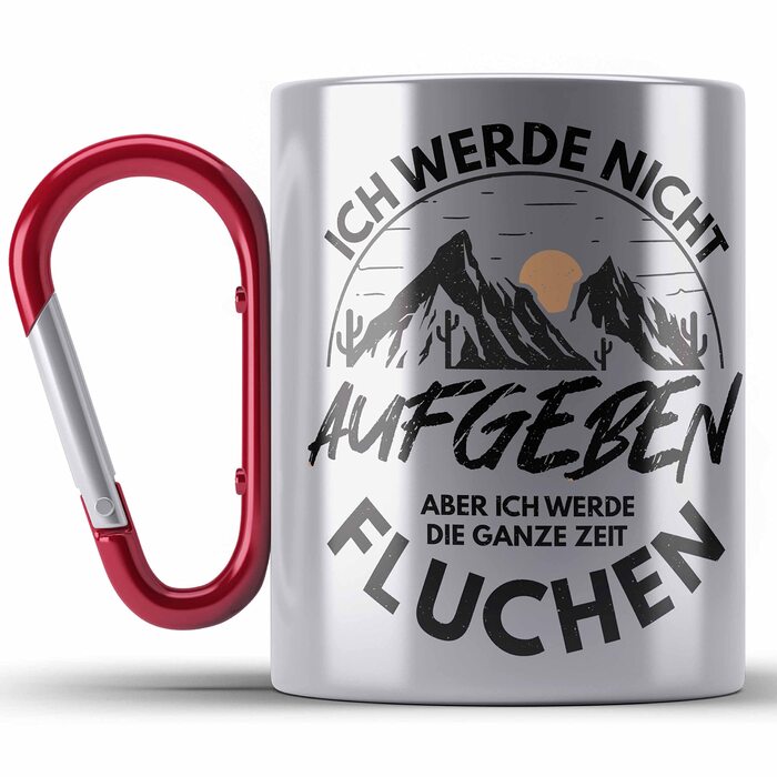 Тренд - Туристична кружка з нержавіючої сталі з карабіном - Подарунок - Я не здамся - Ідея подарунка для гірського мандрівника (червона)