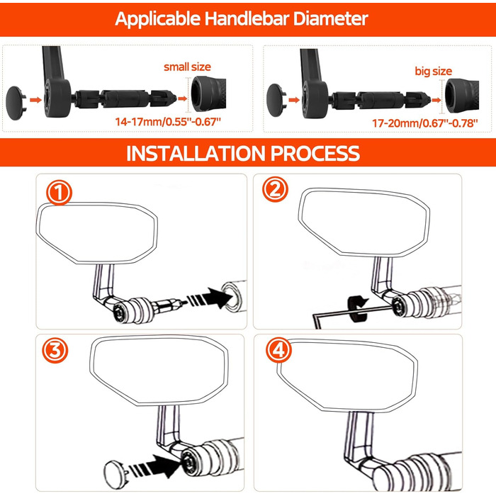 Велосипедні дзеркала, 2 шт., велосипедні дзеркала заднього виду для керма, велосипедні дзеркала зі скляними лінзами, стійкі до подряпин, великі велосипедні дзеркала заднього виду, дзеркала на торці керма для електровелосипедів, ліве та праве (14-20 мм), п