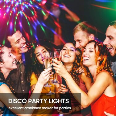 Диско-куля, диско-світло, що обертається на 360°, світлодіодна лампа для вечірки з музичною активацією, диско-світло з пультом дистанційного керування, динамічні світлові ефекти RGB потужністю 3 Вт, USB-кабель 4 м / 13 футів для вечірок, дому, Різдва, діт