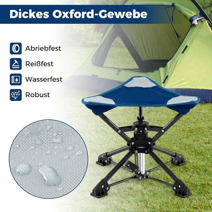 Складаний стілець COSTWAY, обертовий на 360 кемпінговий стілець, складний стілець з ніжками, що запобігають прогинанню, та сумкою для перенесення, портативний кемпінговий стілець, вантажопідйомність до 150 кг, рибальський стілець для кемпінгу, полювання, 