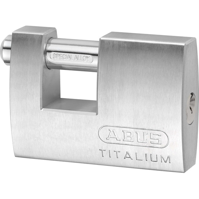 Замок навісний ABUS Titalium 82TI/70 - моноблочний замок для ролетних решіток, автоматів, контейнерів тощо - замикаючий болт із загартованої сталі - рівень безпеки ABUS 6, 70 мм, з індивідуальним ключем