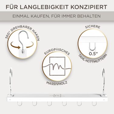 Компактний органайзер для вішалок для одягу MORALVE 4 шт. 6-ярусний органайзер з європейського бука з поворотним гачком на 360 (вішалки не входять до комплекту), білий, 4 шт.
