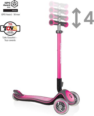 Дитячий самокат GLOBBER Elite Roller Deluxe Lights (3 роки) 3 колеса, ABEC 5, регульована висота, світлодіодні колеса, рожевий