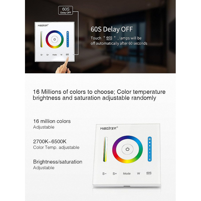 Контролер Miboxer Milight Настінний контролер MiLight TOUCH P3 для RGB CCT від 12-24 В до 5 А для світлодіодної продукції