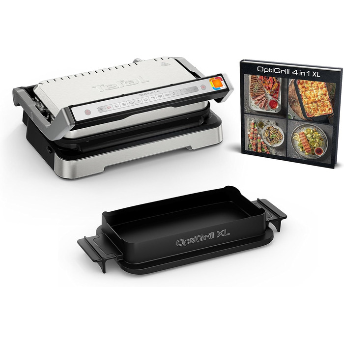 Контактний гриль Tefal OptiGrill 4in1 XL з деком, відкидний, настільний гриль, 12 програм, індикатор рівня приготування, електрогриль, духовка, GC784D10, срібло