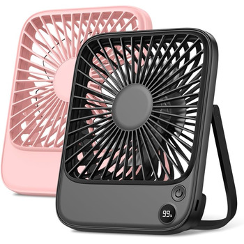 Настільний вентилятор TOPK Перезаряджуваний вентилятор на 2 батареї 5000 мАг, тихий тонкий особистий вентилятор з дисплеєм потужності та швидкості для офісної бібліотеки подорожей