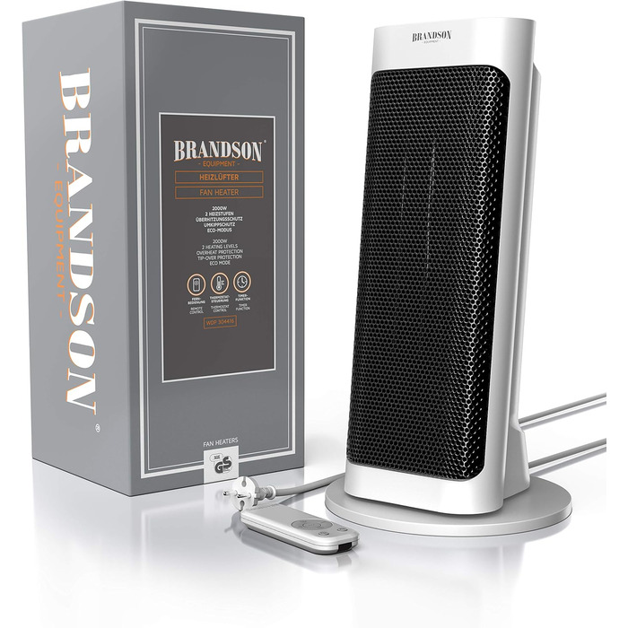 Тепловентилятор потужністю 2000 Вт - Великий та потужний - з пультом дистанційного керування - Лауреат премії 2025 року - Енергозберігаючий та тихий - з термостатом та коливальною системою - Ванна кімната, Дитяча кімната, Вітальня D Білий Тип 2