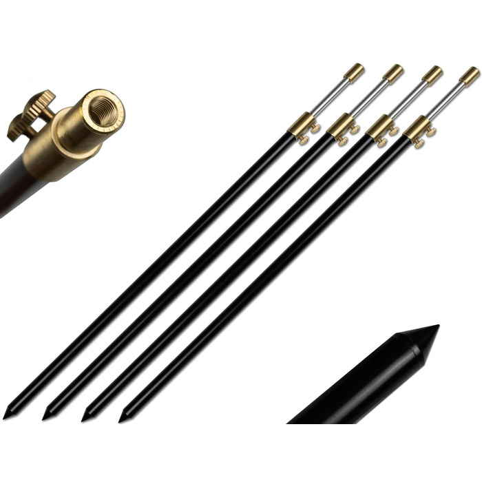 Тримач для вудок Brolly Bankstick на 2-4 шт., алюмінієвий, з подвійним гвинтом, 50-90 см / 100-190 см, 16/9 мм, чорний, 4 шт. / 50 - 90 см