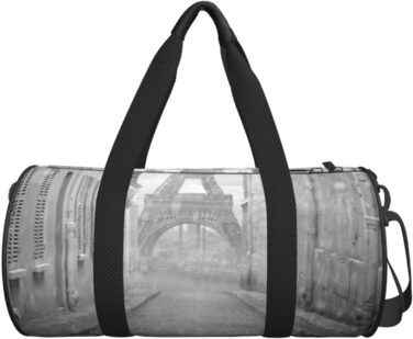 Дорожня сумка Паризький шарм з Ейфелевою вежею, вулицею Парижа та червоною парасолькою. Спортивна сумка для чоловіків та жінок, сумка-мішок, спортивна дорожня сумка.