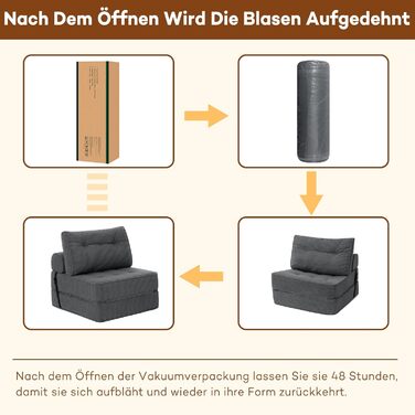 Розкладний диван-ліжко, що трансформується 3-в-1, диван-ліжко, крісло-ліжко з подушками, крісло-мішок, зручний диван-ліжко, підлоговий диван-гойдалка для спальні, вітальні, сірого кольору, 80 см, 80 x 80 см, сірий