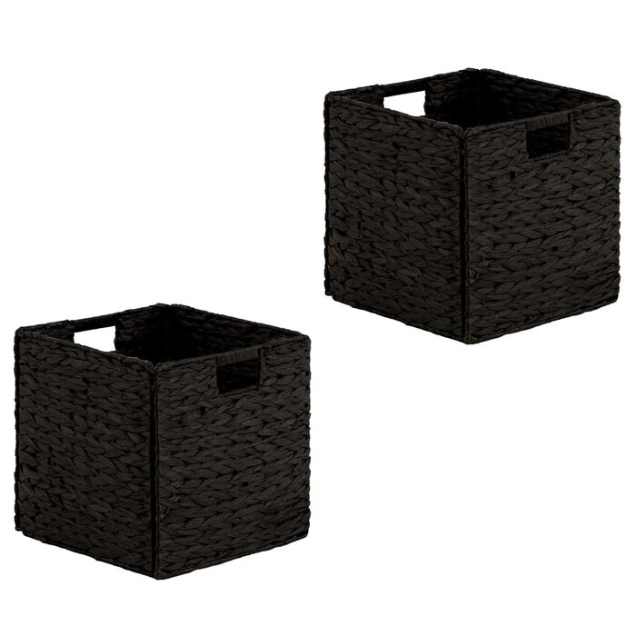 Набір кошиків CAO з 2 шт. , чорний - Кошики ручної роботи з водяного гіацинта, складні з міцними ручками. Кошик-поличка, кошик для зберігання. Універсальний для спальні, офісу, вітальні. Практичний, декоративний.