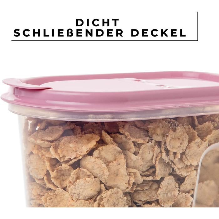 Контейнери для зберігання SUSTANIA, набір з 4 шт. , різні розміри, 1 л, прозорі з кришками на шарнірах, диспенсери для пластівців, пластик, ідеально підходять для пластівців, зроблено в Європі, 100 придатні для переробки