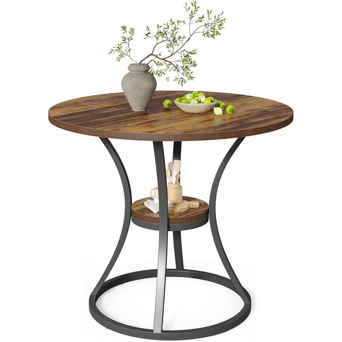 Круглий обідній стіл Tribesigns, кухонний стіл для їдальні та вітальні, обідні столи 80 см для 2-4 осіб, невеликий обідній стіл з місцем для зберігання та металевою основою, рустикальний коричневий (лише стіл)