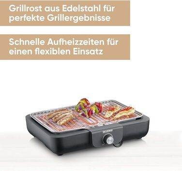 Настільний гриль SEVERIN з решіткою з нержавіючої сталі, для приміщень та вулиці, 2 300 Вт, поверхня гриля 37 шт. 29 см, контроль температури з термостатичним керуванням, чорний, Настільний гриль PG 8554 з решіткою для гриля