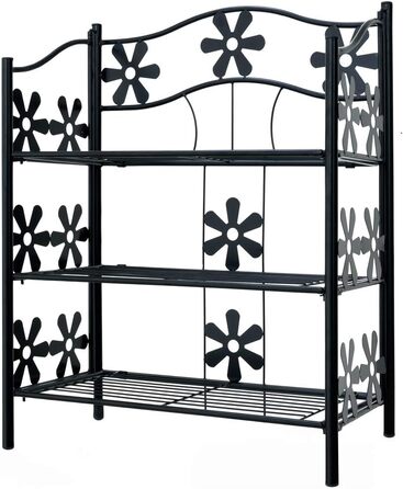 Рівнева металева підставка для квітів, чорна, підставка для рослин для приміщень/вулиці, полиця для рослин на балконі, гумові ніжки, садова лавка для квітів, квітковий табурет, 3 полиці, висота 70 см, 3-