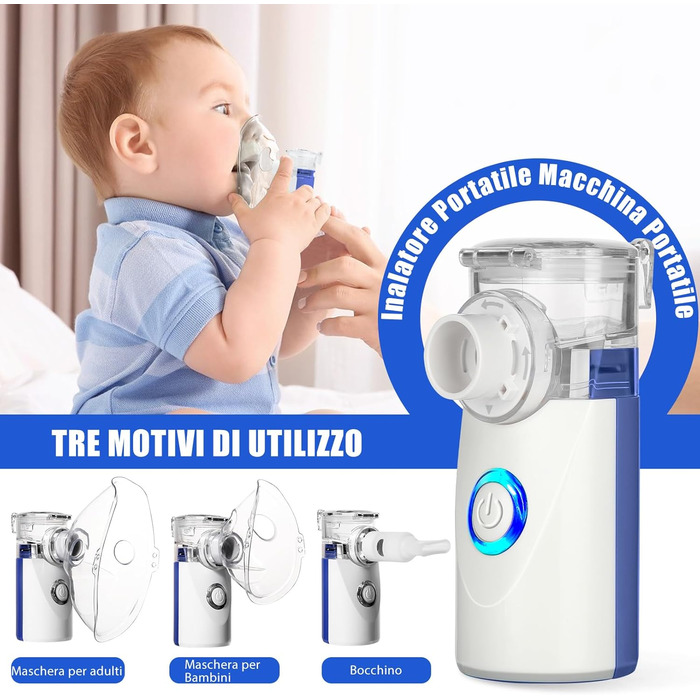 Портативний інгалятор LIFOCI для дорослих і дітей, безшумний інгалятор з мундштуком і 2 масками, що перезаряджається від USB, ефективний при респіраторних захворюваннях, синій