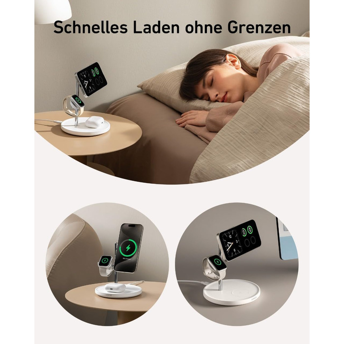 Бездротова зарядна станція Anker MagGo 3-в-1, підставка для бездротової зарядки 15 Вт, сумісна з MagSafe, сертифікована Qi2, для i