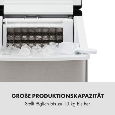 Машина для приготування кубиків льоду Klarstein мала, льодогенератор 2.5 л, для середніх, прозорих кубиків льоду, швидкий міні, з сигналізацією безпеки, 13 кг/24 год Сірий / Чорний