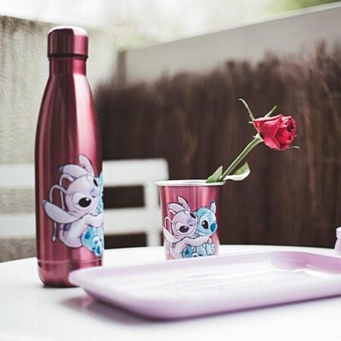 Термос Homadict Disney багаторазова пляшка для води з нержавіючої сталі, Stitch & Angel зберігає напої гарячими або холодними протягом 12 годин для спорту, подорожей, щоденного використання, 500 мл без BPA офіційно ліцензований продукт