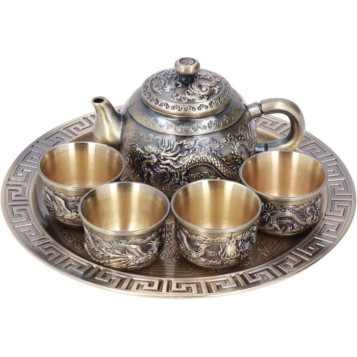 Турецький вінтажний чайний сервіз вишукана металева чайничка з розкішним рельєфним візерунком, мініатюрні чашки та блюдця для декору столу